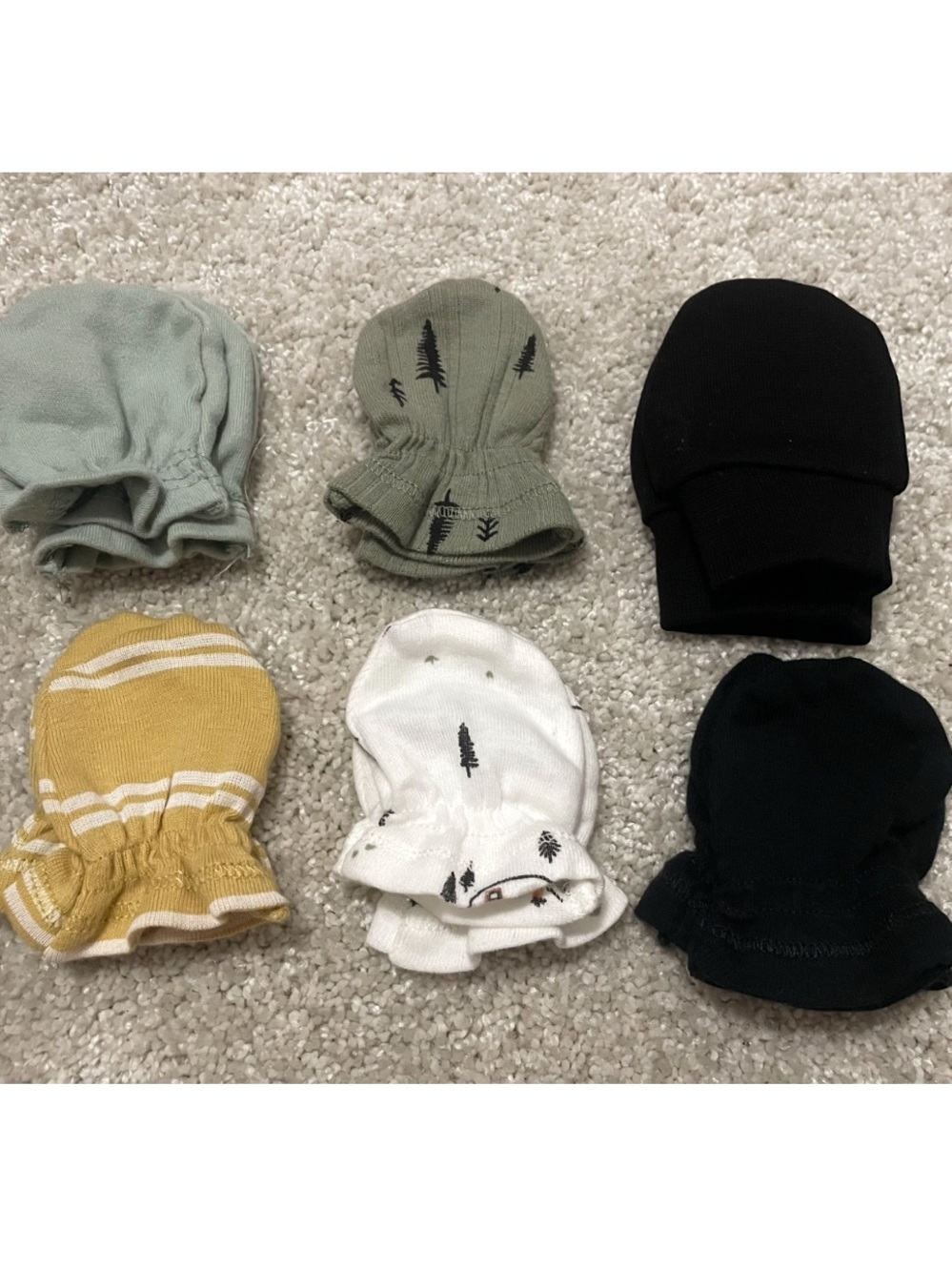 Gerber Baby Mittens Set - Sage, Olive, Mustard, White, two Black